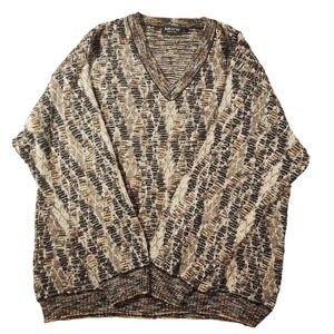 Riscatto Sweater Mens Large Brown Multi Color V‎ Neck Knit Made Italy Textured